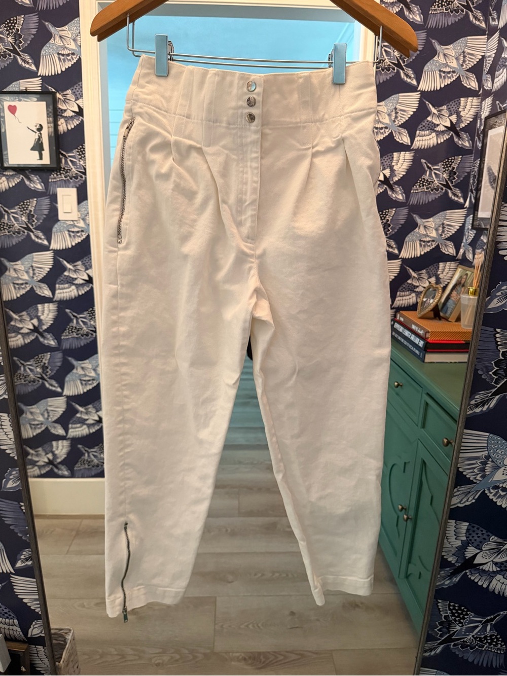Reiss High-Waist Cream Women’s Jeans with Zip Details